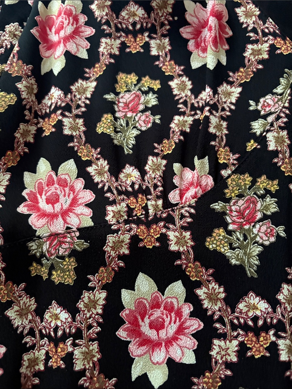 Black Midi Dress with Pink Floral Pattern and V-Neckline - Picture 12 of 15